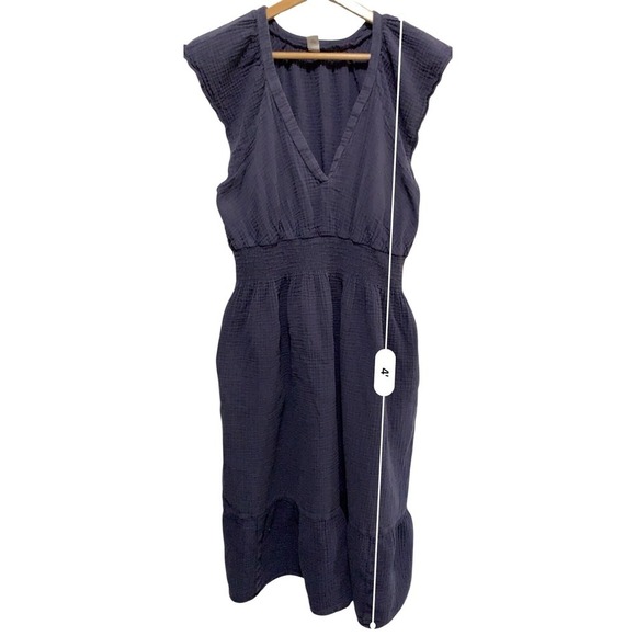 Old Navy Cotton Gauze Midi Dress Womens XL Navy Blue Smocked Tiered Boho - Picture 6 of 10